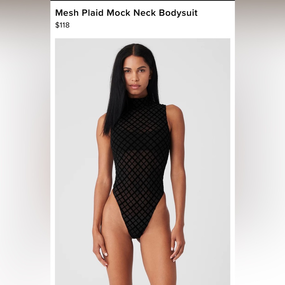 Alo Mesh plaid mock neck bodysuit